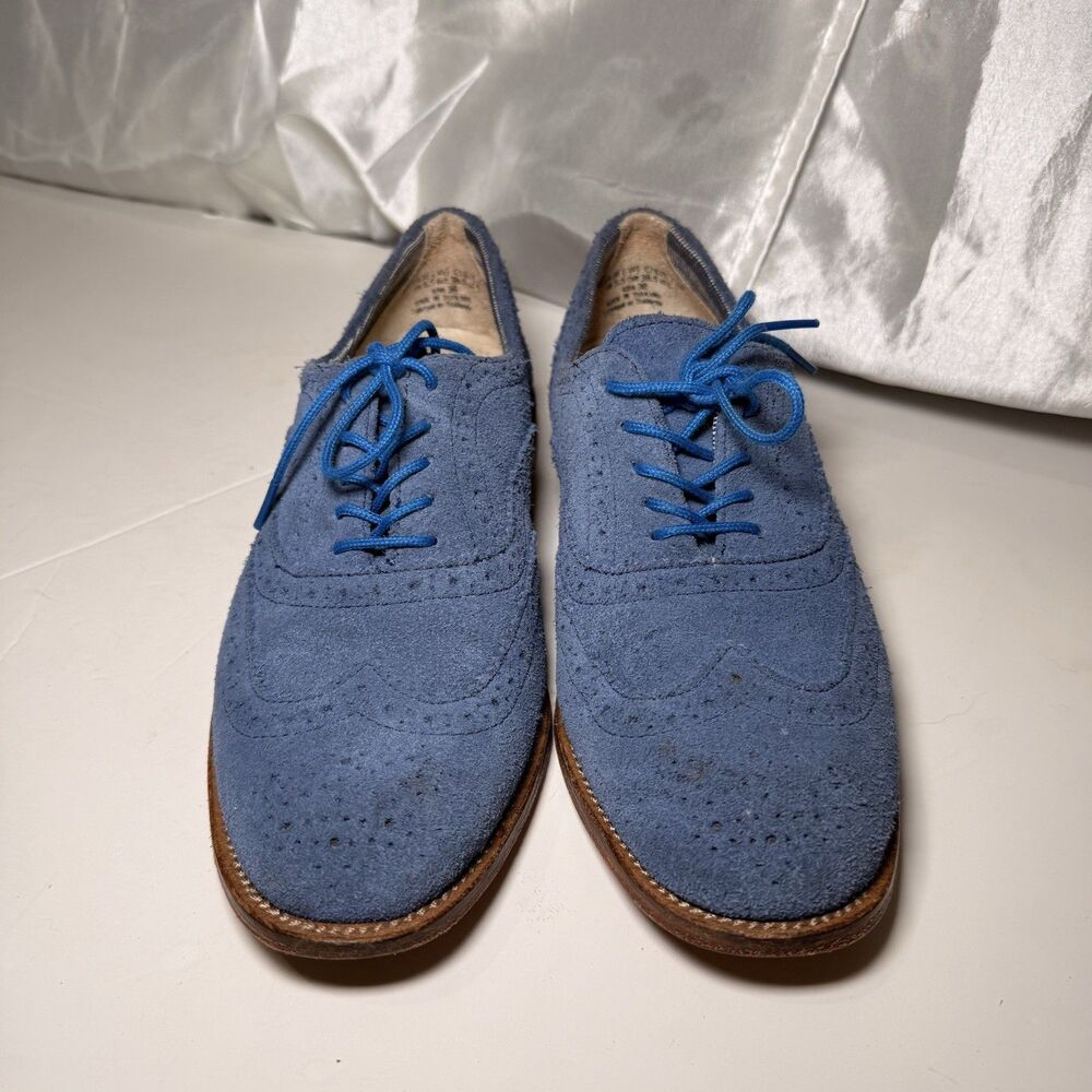 J Shoes Charlie Women Blue Suede Wingtip Oxford Shoes Brogue Lace Up EU 38.5/7.5